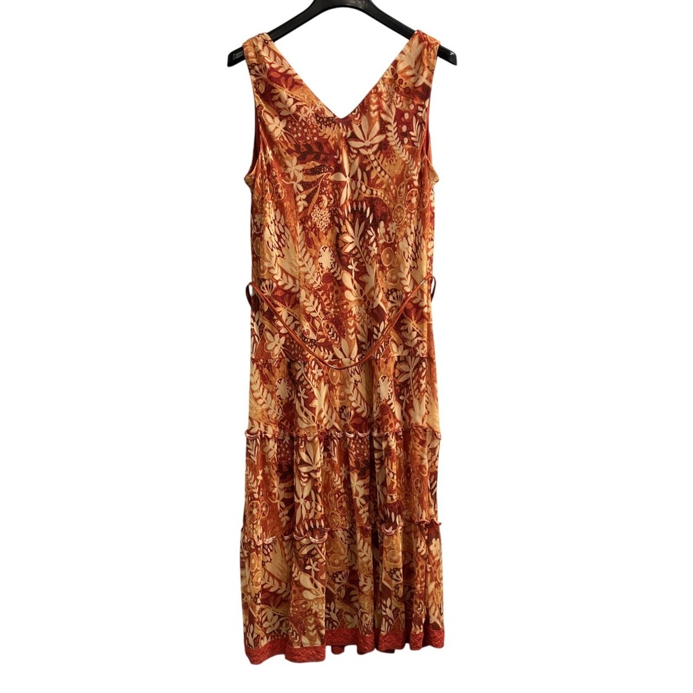 Dressbarn Dress Womens 18W Brown Floral Sheer Chiffon Tiered Maxi Ruffle Crochet